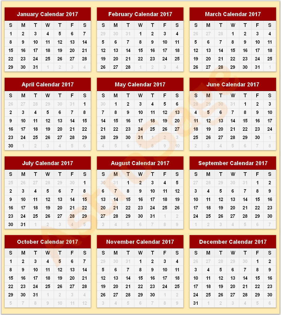 Calendar 2017 for Print
