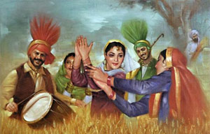 People celebrating Baisakhi or Vaisakhi in Punjabi