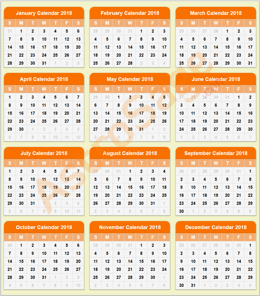 Calendar 2018 for Print