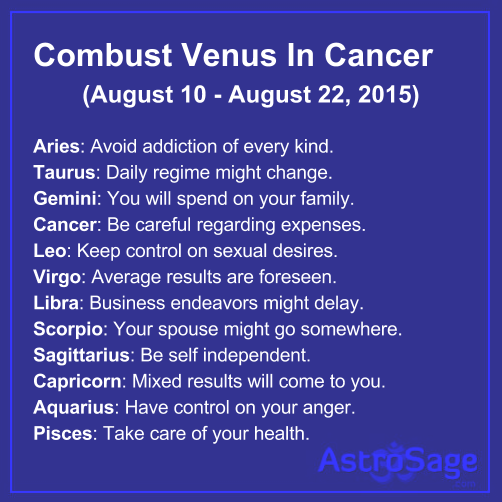 Combust Venus In Cancer August 10 August 22 2015